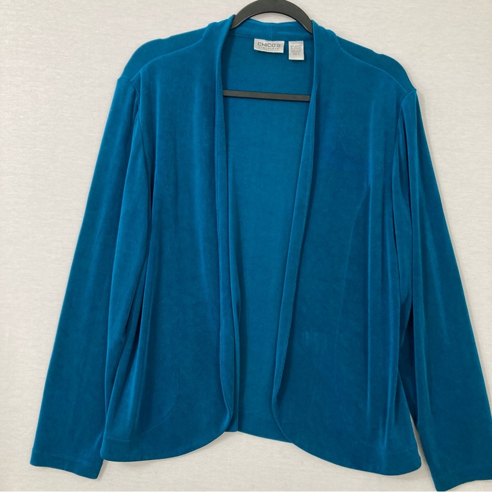 #0075 - Chico's Teal Open-Front Velvet Cardigan